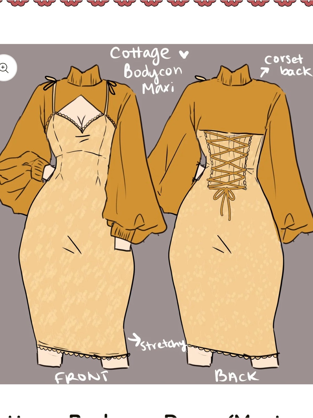 Mochipan Cottage Bodycon Dress (Mustard